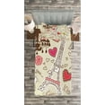 thumbnail image 3 of Ambesonne France Quilted Bedspread Set 2 Pcs, Doodle Eiffel Tower Love, Twin Size, Beige Pink, 3 of 3