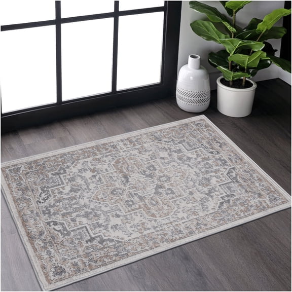 JERFIT Modern Plush Area Rug 2x3 Feet, Ivory Non-Shedding Stain Resistant Polyester Rug for Living Room Bedroom Dining Office