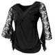 thumbnail image 1 of Top de Baile Mujer Salvador Camiseta de Manga Larga Acampanada de Encaje Escote en V Cruzado Elástico para Baile Latino Flamenco Negro, 1 of 9