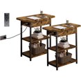 thumbnail image 1 of Set of 2 Narrow End Tables with Charging Station, USB Ports & Outlets, 2-Tier Storage Side Table, Rustic Brown Nightstand for Living Room & Bedroom, 1 of 4