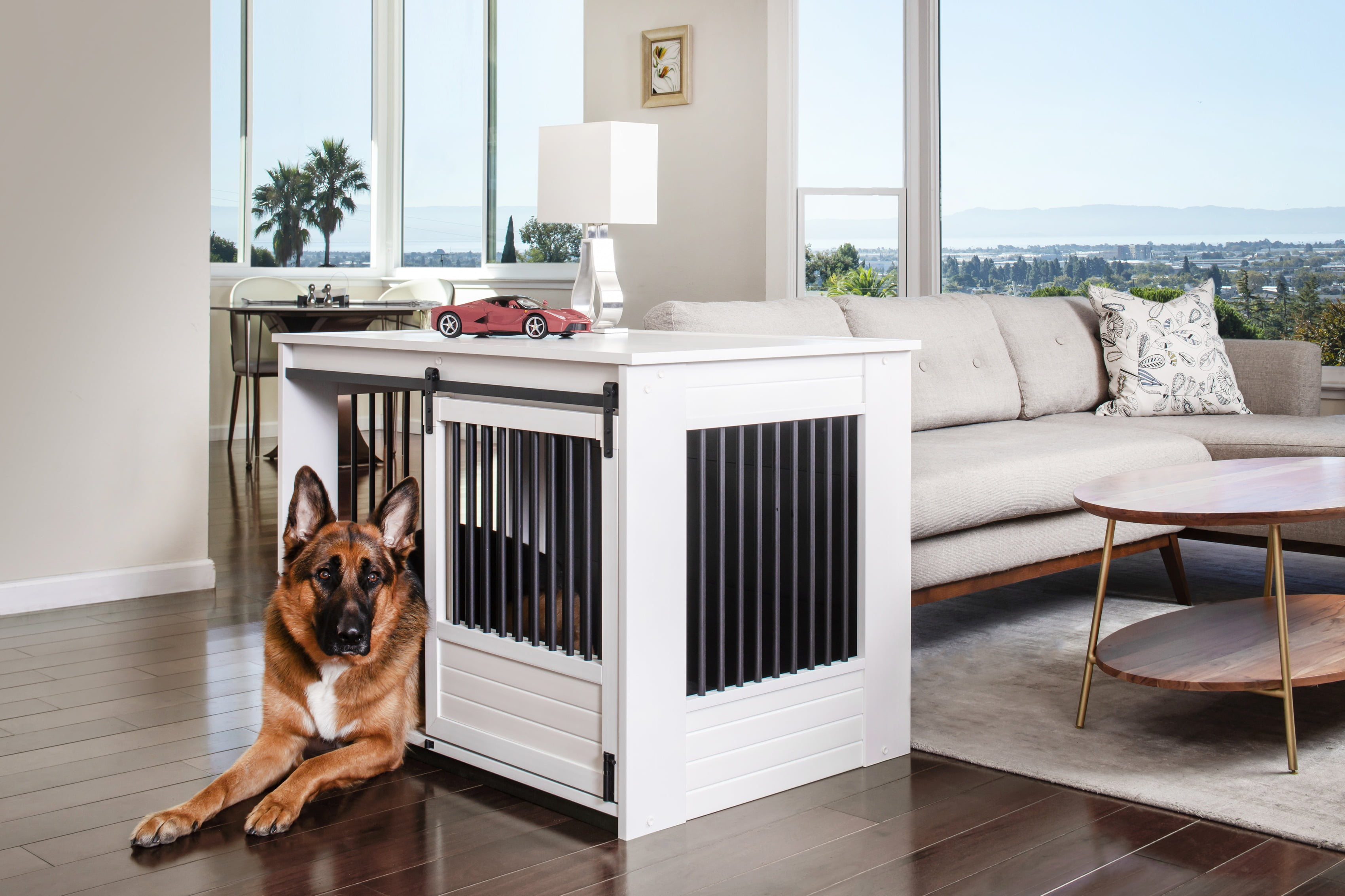 New Age Pet ECOFLEX® Barn Door Dog Crate & End Table, Indoor Furniture Style Kennel