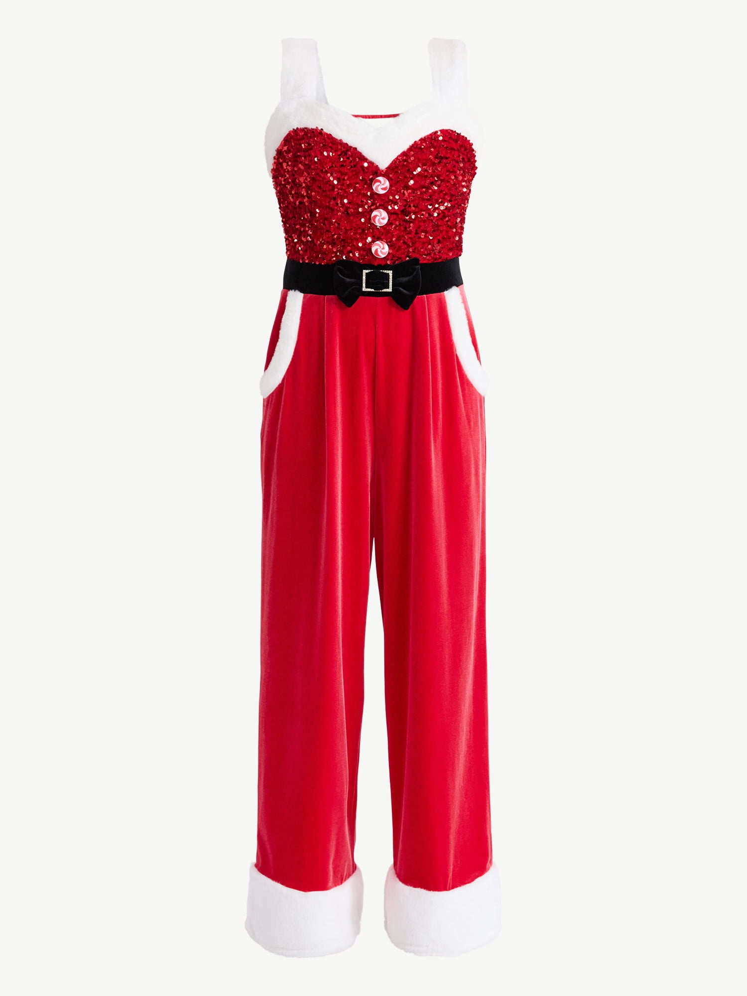 No Boundaries Santa Sequin Jumpsuit, Women’s