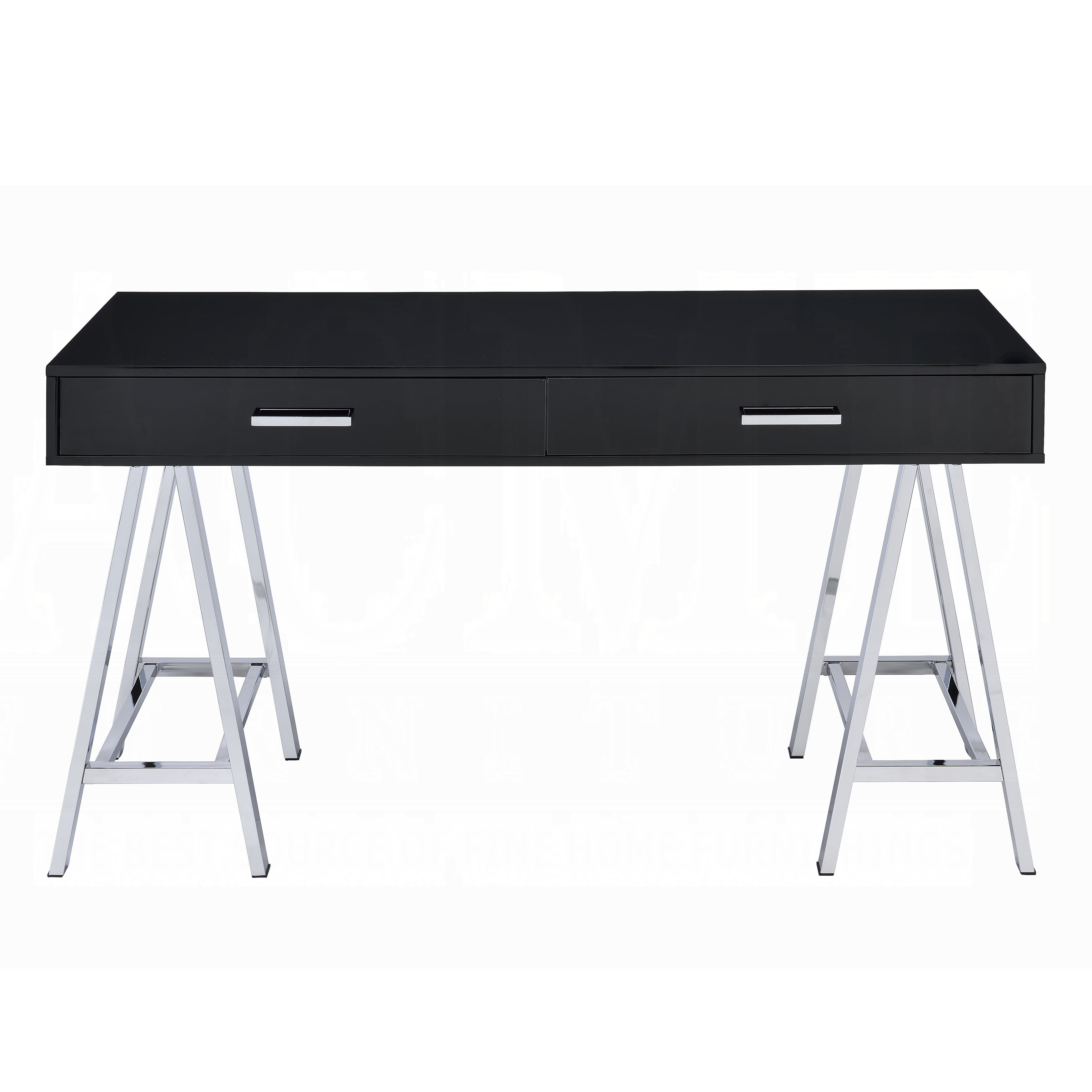 Astoutdoor Black High Gloss and Chrome 2-Drawer Writing Desk