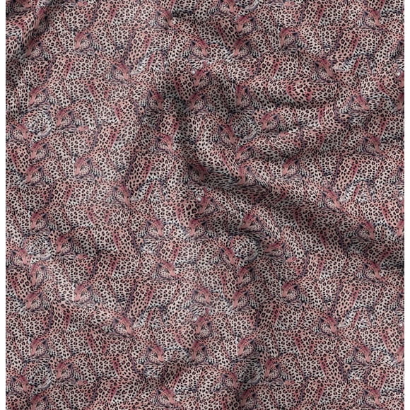 Soimoi Crepe Silk Fabric Leopard Animal Print Fabric by Yard 42 Inch Wide