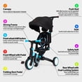 thumbnail image 6 of Baby Tricycle, 7-in-1 Folding Kids Tricycle with Adjustable Parent Handle, Safety Harness & Wheel Brakes, Removable Canopy, Ultra-Light Vehicle, Push Bike Gift for Toddlers for 1-6 Years（Blue）, 6 of 7