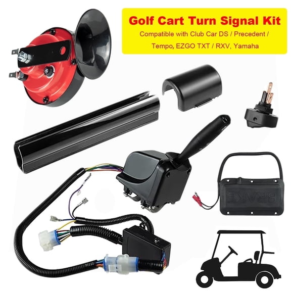 Golf Cart Turn Signal Kit with Horn & Brake Switch 12V Universal Street Legal LED Upgrade 9-pin Plugs Wiring Harness for EZGO TXT/RXV, Club Car DS/Precedent/Tempo, Yamaha Models