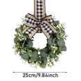 thumbnail image 3 of Dienrx 10" Artificial Greenery Wreath with Buffalo Plaid Ribbon, Farmhouse Spring Wreath for Front Door, Eucalyptus Swag for Kitchen Wall Cabinet Window Decor, Ready to Hang, 3 of 8