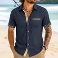 thumbnail image 2 of Camisas de Verano Casuales de los Hombres Impresas Camisa de Manga Corta Parchada para Hombres, Contraste Cuello Botón Arriba con Bolsillo de Pecho, 2 of 8