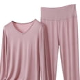 thumbnail image 5 of Aobny Plus Size Womens Pajamas Modal for Older Sleepwear Ankle V-Neck Slim Solid Long Sleeve Pajama Set,Pink,XXXL, 5 of 5