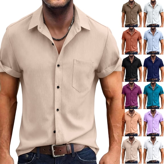 Short Sleeve Shirts for Men Button Up Casual Lightweight Pocket T Shirts Collared Vacation Beach Shirt Summer Tops, M
