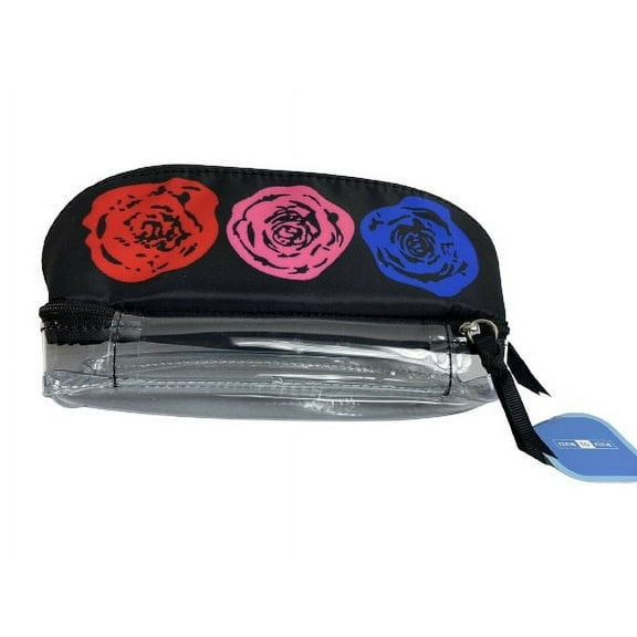 Nine To Nine Black Clear Floral Double Organizer Cosmetic Travel Bag