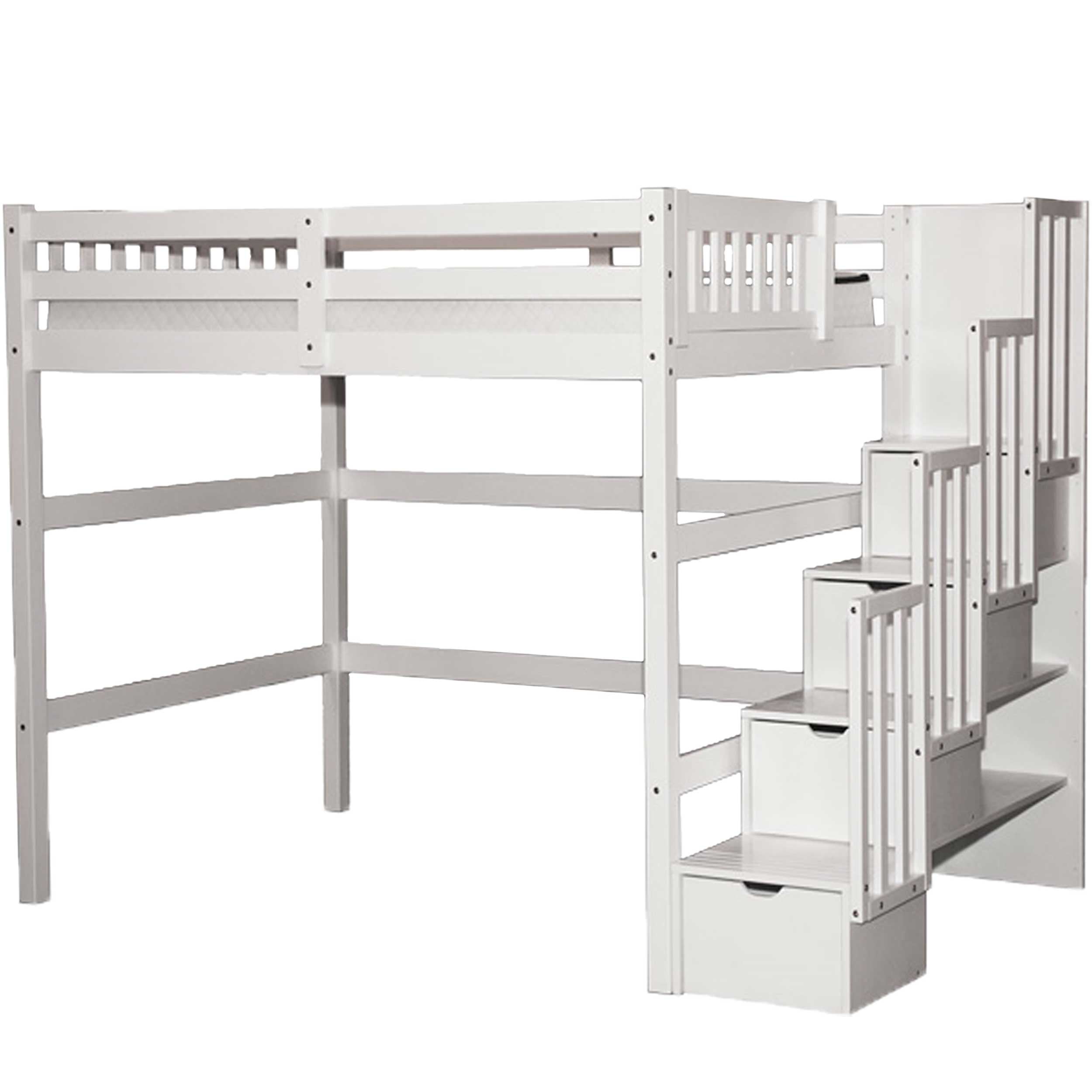 Stairway Full Loft Bed With Storage, White Double Bunk Bed With Storage Stairs