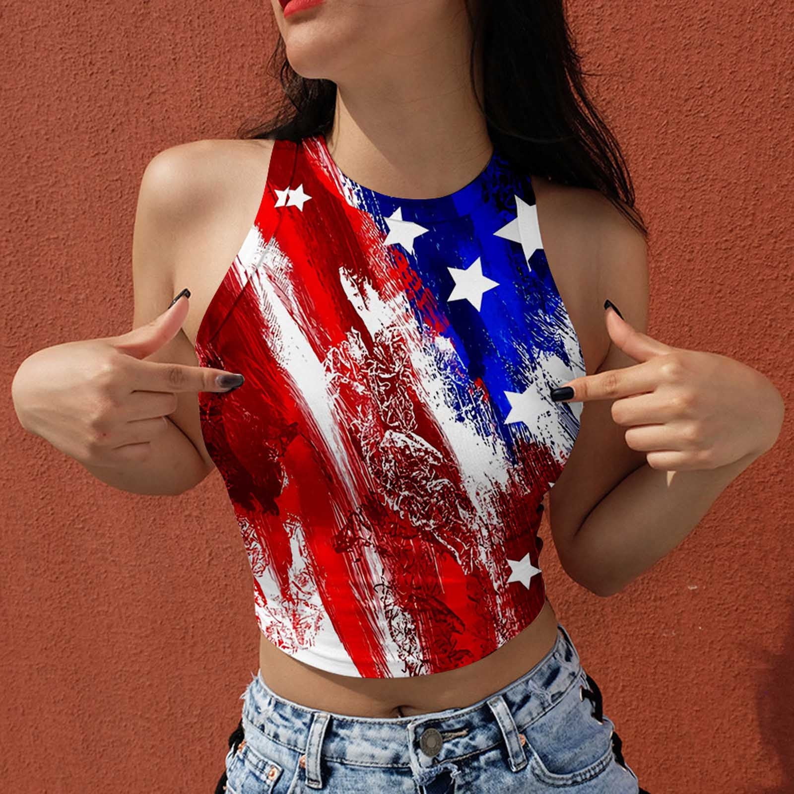 Hotellet let Fedt abcnature Co.Ltd Women's American Flag Crop Top USA Patriotic 4th of July  Sexy Exposed Navel Top Soft Summer Sleeveless Crop Tank Tops - Walmart.com
