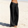 thumbnail image 5 of Lumtrix Cotton Linen Pants Women Wide Leg Casual Palazzo Beach Vacation Drawstring Low Rise Pockets Flowy Boho Spring Summer Trousers Black M, 5 of 7