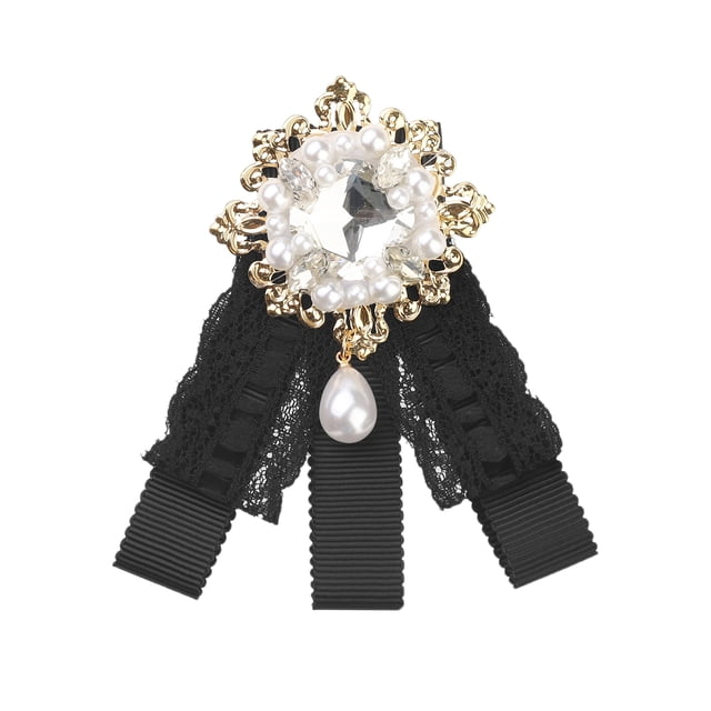 Broche de lazo para mujer INSPIRE CHIC, pin de cuello de camisa de encaje, corbata de lazo, cuello preppy, negro, talla única