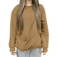 thumbnail image 2 of Chandails d'Automne Grande Taille pour Femmes Mode Décontractée Couleur Unie Poche Col Rond Manches Longues Chandail en Molleton Amusant, 2 of 7