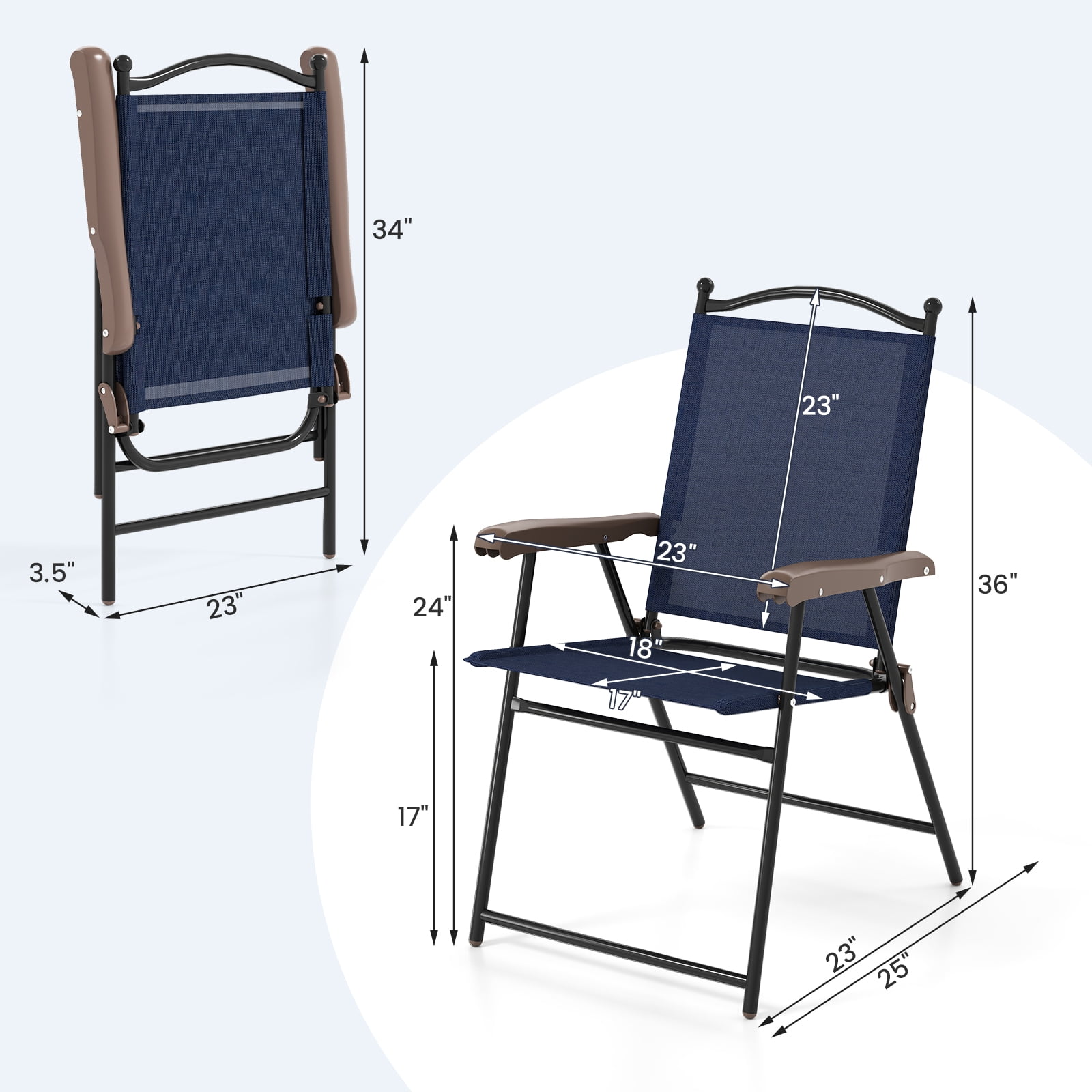 Gymax Patio Folding Chairs Set of 2 Outdoor Dining Chairs w/ Ergonomic Backrests & Armrests