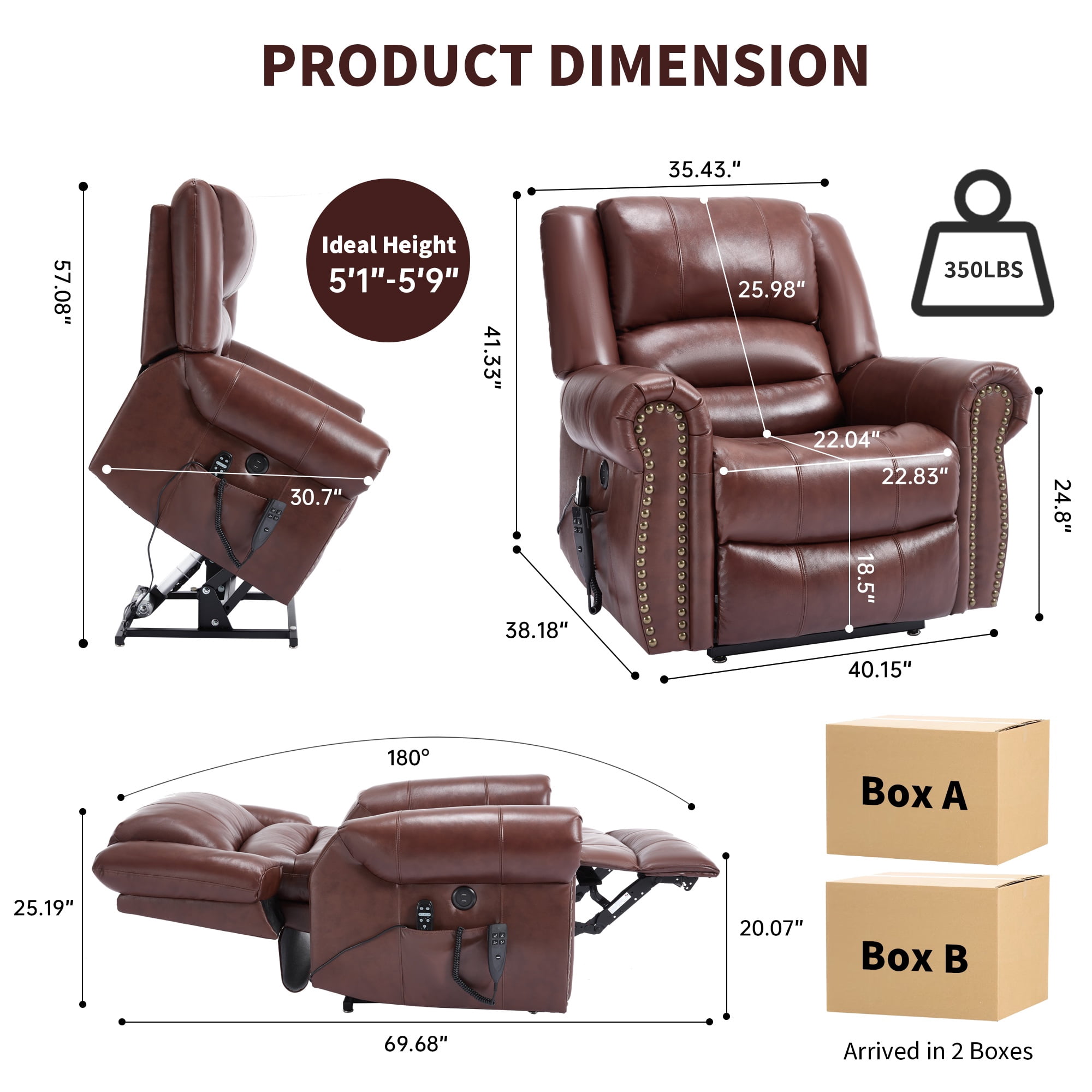 LEGAHOME Genuine Leather Power Lift Recliner Chair, Electric Infinite Position Lift Chair for Elderly with Heated and Massage, Reclining Sofa with USB Charging Port and Dual Motor, Red