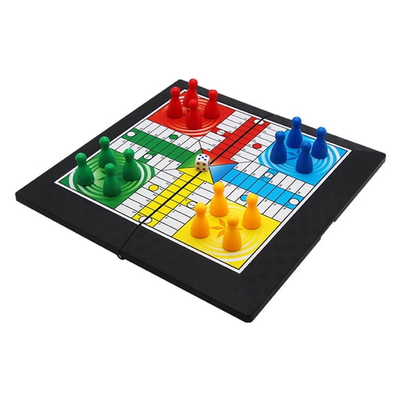 Primegos 1 Set 4 Players Flying Chess Game with Folding Chessboard 16 Chess Pieces Dice Travel Kids Adults Family Night Interactive Classic Strategy Game