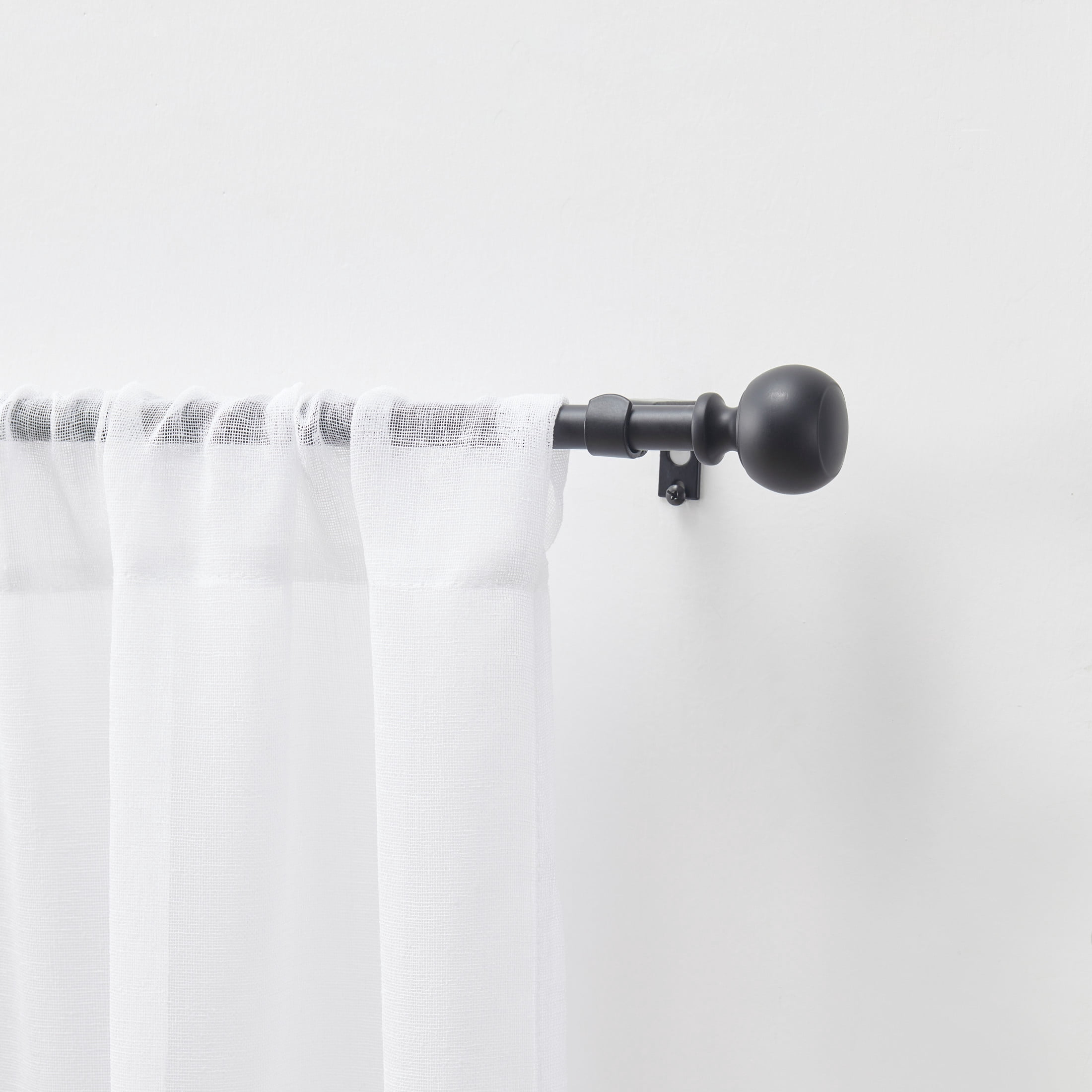Martha Stewart Bergen 5/8", Adjustable Curtain Café Rod and Finial Set, Matte Black, 48'' - 86" Long