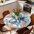 thumbnail image 2 of Watercolor Blue Octopus Coral Elastic Fitted Round Table Cover Fish Wood Grain Waterproof Outdoor Tablecloth for Holiday Party, Picnic, Patio & Dining Fits Tables Up to 36"-44", 2 of 8