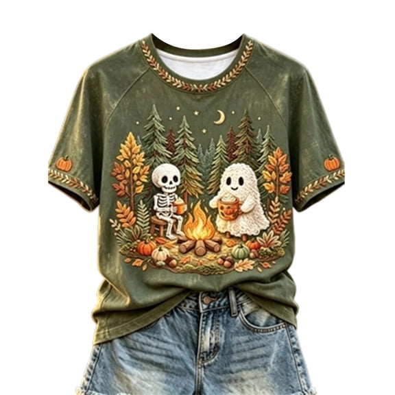 Halloween Shirts for Women Graphic T Shirt Crewneck Tee Tops Casual Clothes