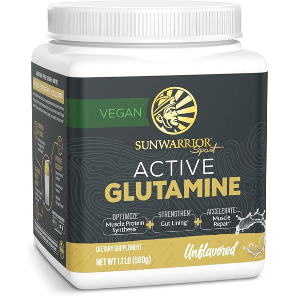 Sunwarrior Glutamine Powder for Muscle Recovery & Gut Health Support, Unflavored, 1.1 lbs