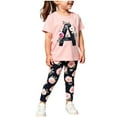 thumbnail image 2 of Wavsuf Girls Outfits 2-Piece, Short Sleeve Graphic T-Shirt Floral Leggings Kids Cotton Casual Sets Pink 7T, 2 of 6