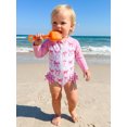 thumbnail image 3 of BemeyourBBs Toddler Baby Girl One Piece Summer Swimsuit Infant Girls Bathing Suit Bow Print Long Sleeve Zipper Up Rash Guard Swimwear Summer Pool Beachwear, 3 of 9