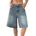 thumbnail image 5 of Quixlent Women's Bermuda Jean Shorts High Waisted Knee Length Baggy Jorts Wide Leg Loose Denim Shorts with Pockets, 5 of 8