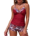 thumbnail image 2 of 2 Piece Women Tankini Swimsuits with Shorts Tummy Control Bathing Suits Top Bottom Swimwear Wine L, 2 of 5