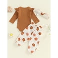 thumbnail image 5 of FEORJGP Toddler Baby Girls 3Pcs Casual Outfits 0 3M 6M 12M 18M Infant Long Sleeve Ribbed Rompers Solid Crew Neck Jumpsuits + Floral Pants + Headband SCute Comfy Sweet Clothes for Spring Fall, 5 of 7