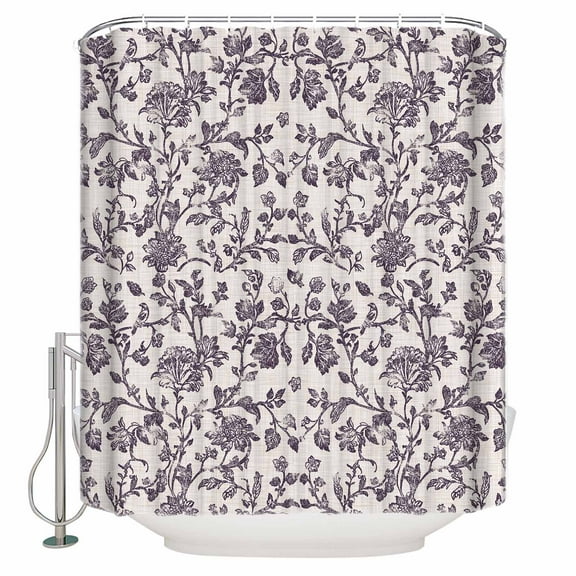 Small Stall Shower Curtain 36x78 Inch Narrow Half Size Farmhouse Purple Bath Curtains Bathroom Decor Vintage Flower Leaf Botanical Plant Waterproof Fabric Shower Curtain Set with Hooks 36 Inch