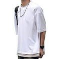 thumbnail image 3 of VSSSJ Men's Fashion Shirts Large Size Layered Style Plain Color Silhouette Short Sleeve Crewneck Tee Top Casual Soft Breathable Cozy T-Shirts White S, 3 of 8