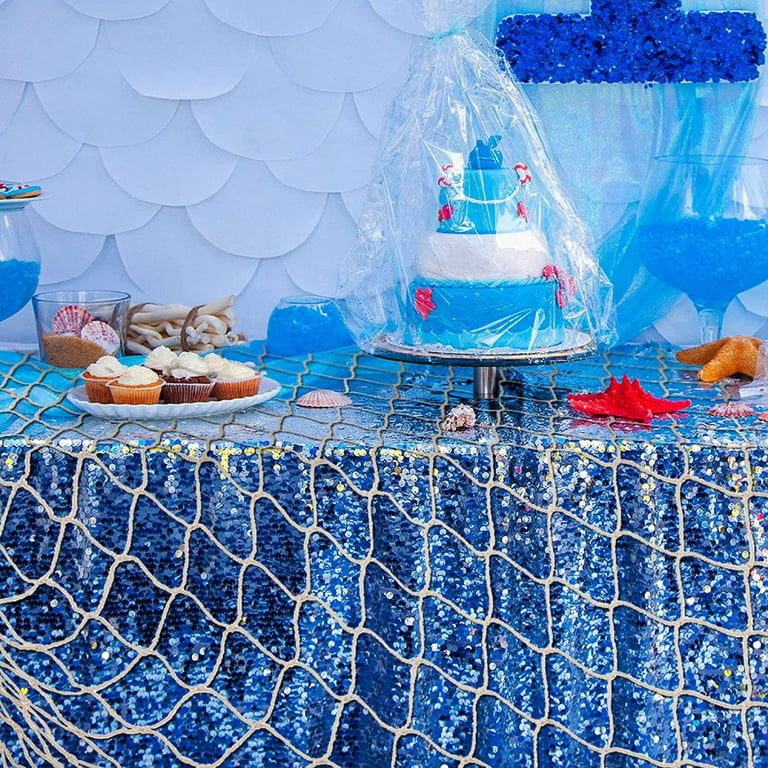 Blue Panda Decorative Fish Netting - Nautical Decor Cotton Sea Net for Sea, Beach, Fishing Theme Party, Mediterranean Style Home Decorations - Beige