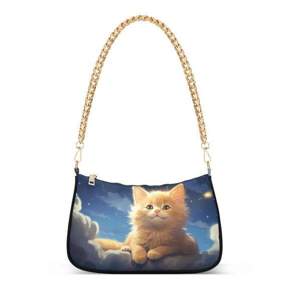 Ryvnso Cute Cat on Clouds Womens Chain Shoulder Bag Tote Handbags Clutch Hobo Purse with Zipper for Travel