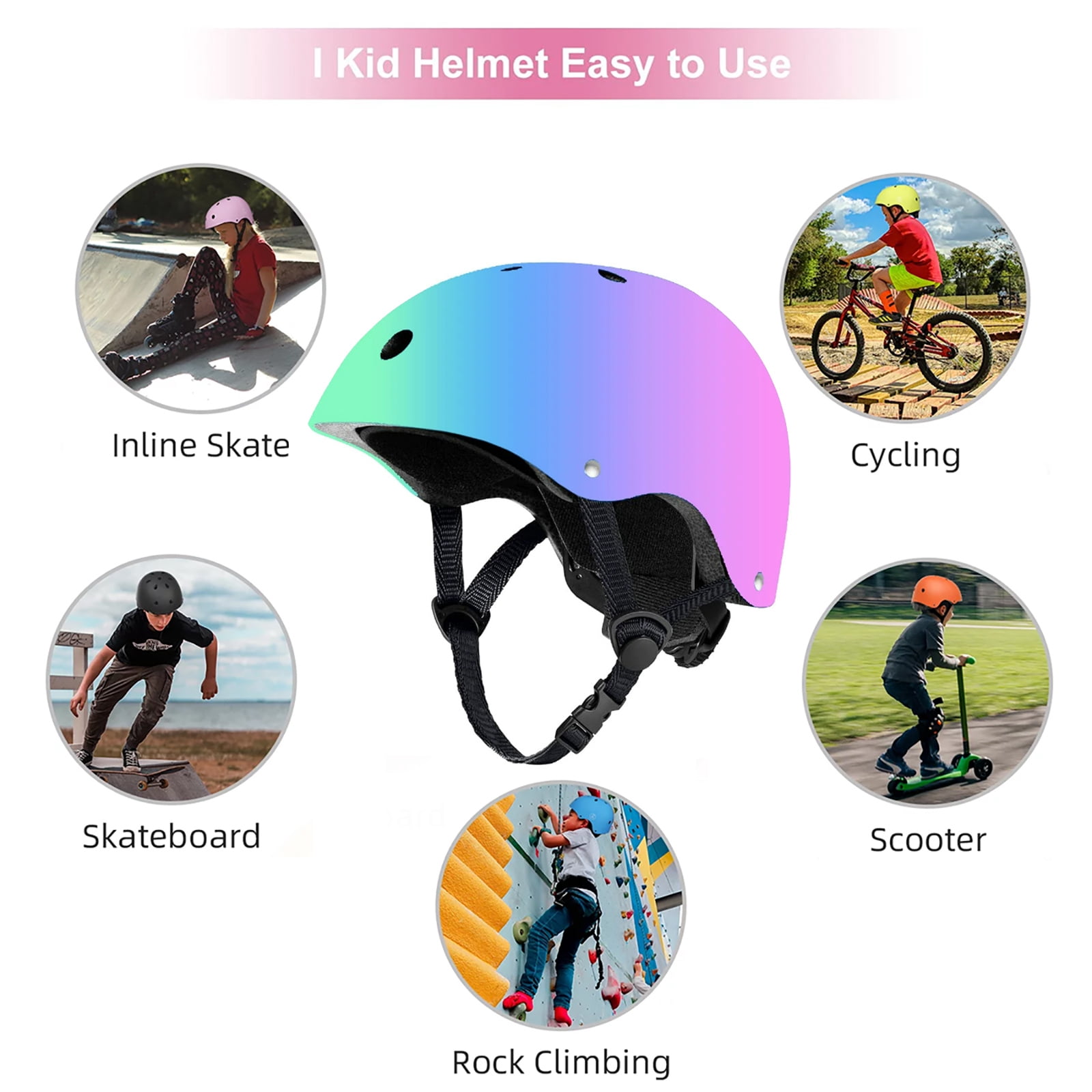 Yuphony Kids Gradient Color Bike Helmet Toddler Helmet Ages 2-8 Years Old Boys Girls Multi-Sport Helmet Adjustable Cycling Multi-Sport for Football Roller Skating Scooter