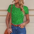 thumbnail image 4 of KLL Women 's Crew Neck Bodysuit Jumpsuits Green Sparkling Shiny Print Short onesies Stretch T Shirts, 4 of 5