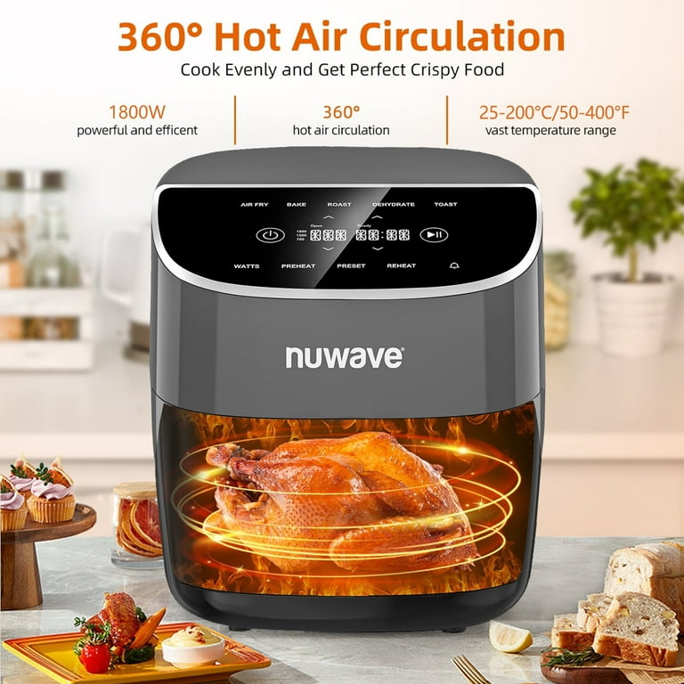 NuWave 8qt Air Fryer Plus Smart Digital Touchscreen and 50f 400f in Precise 5 5 Cook Functions 100 Presets 50 Memory Powerful 1800W for Quick