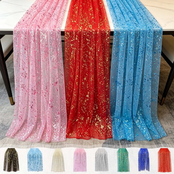 Feledorashia Mesh Table Runner, Gold Foil Tablecloth, Sheer Dining Table Decor for Weddings Parties Events, Flexible Polyester Fabric, 70x200cm European Style Banquet Table Cover