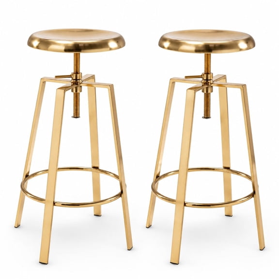 2-Pack Adjustable Swivel Bar Stools, Gold Metal Frame, Height Adjustable Seat