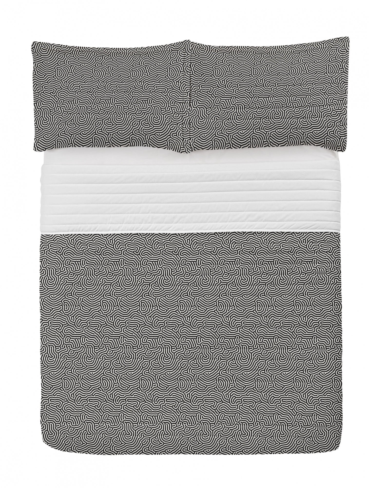 Black and White Microfiber Bedspread Set, Maze Labyrinth Pattern