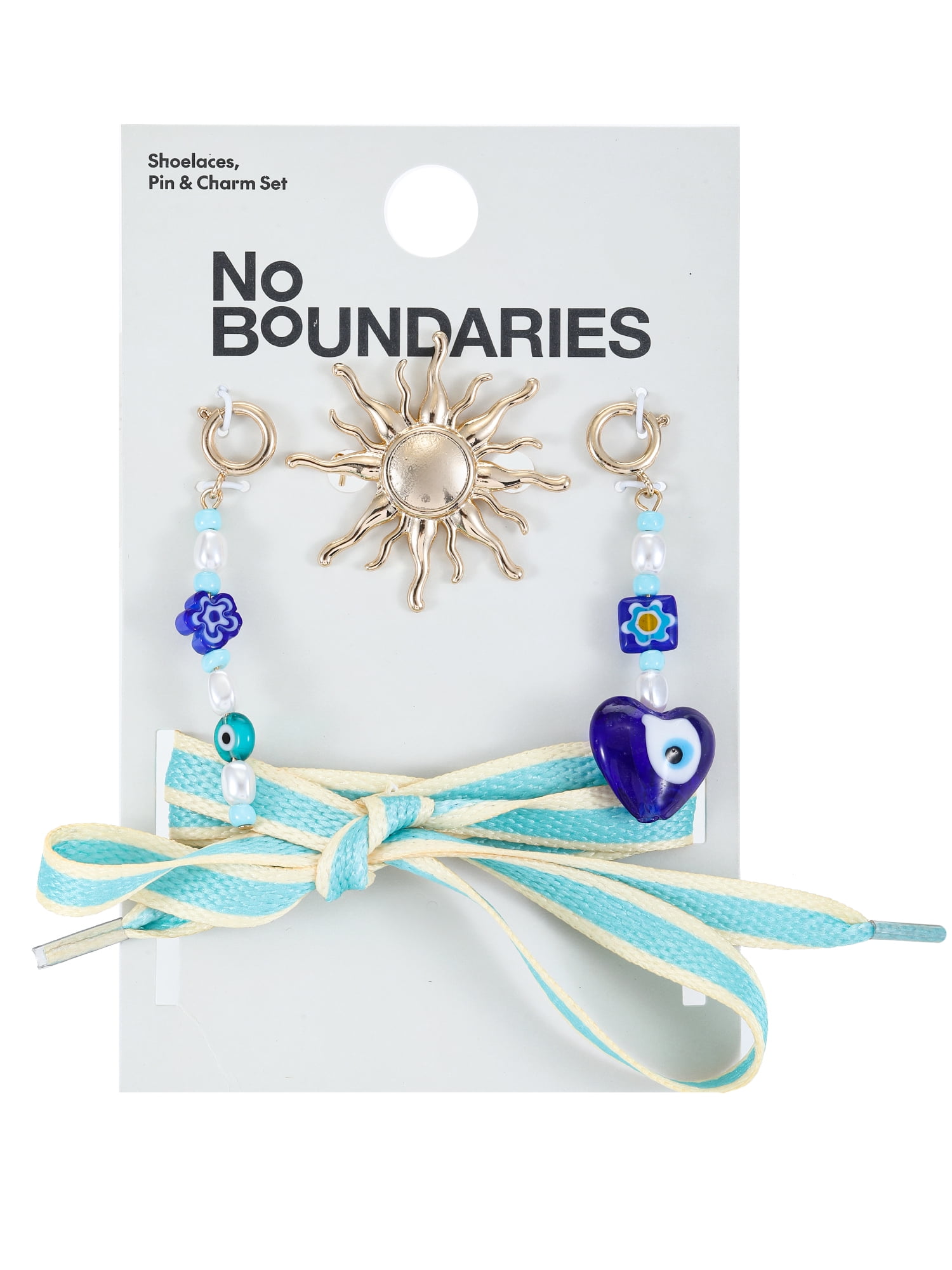 No Boundaries Goldtone Shoe Laces and Charm Set, Green, 5 Pieces