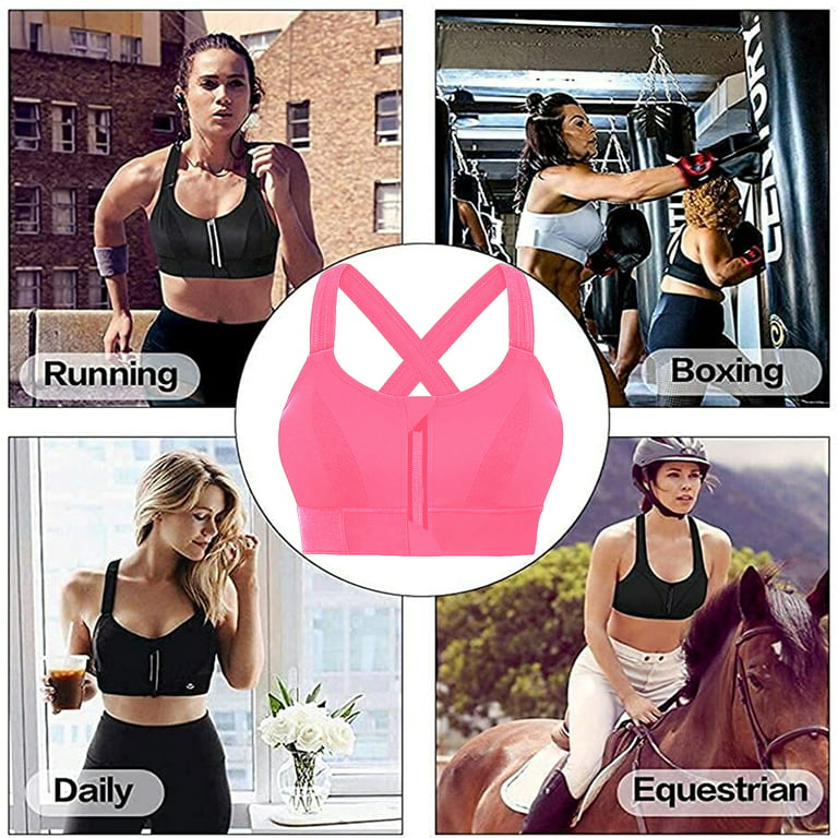 Elbourn 3Pack Women's Sports Bra Front Zipper Closure Sports Bra High  Impact Support Racerback Workout Yoga Sports Bras （Pink-3XL） 