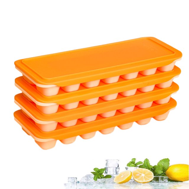 Inicio Productos Bandejas de cubitos de hielo de plástico para congelador, 14 cubitos de hielo de tamaño clásico por bandeja con diseño de fácil liberación (4 piezas)
