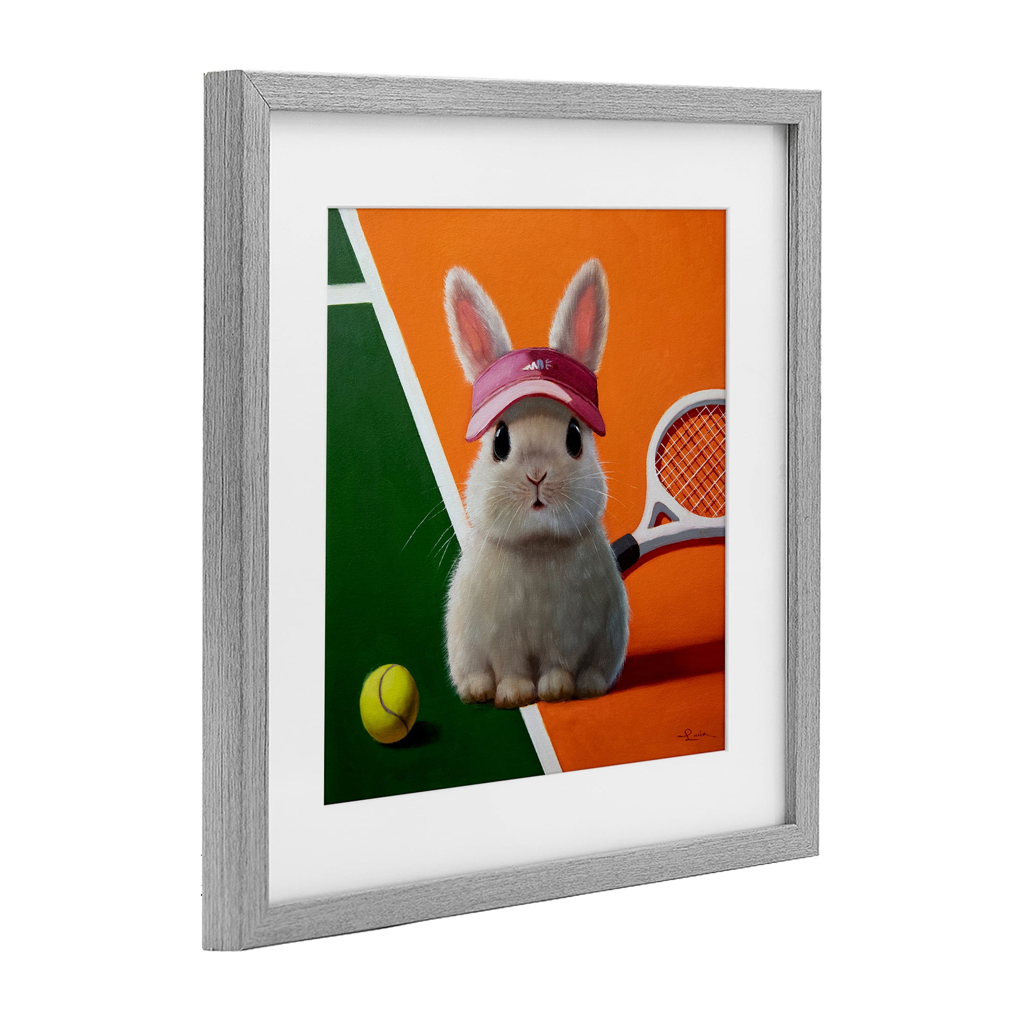 Stupell Industries Match Ready Tennis Bunny Gray Framed Print Under Glass, design by Lucia Heffernan