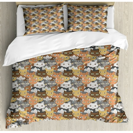 Cats Duvet Cover Set A Background Depicting The Faces Of