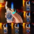 thumbnail image 4 of Wovilon Double Fire Switching Lighter With Quartz Watch Metal Inflatable Windproof Blue Flame Lighter Fashion Gift, 4 of 4