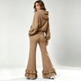 thumbnail image 4 of Szluipve 2 Piece Sets for Women Half Zip Hooded 2 Piece Tracksuit Set Long Sleeve Pullover Hoodie Top & Ruffle Hem Flare Wide Leg Pants Casual Loungewear Outfit with Pockets Khaki L, 4 of 8