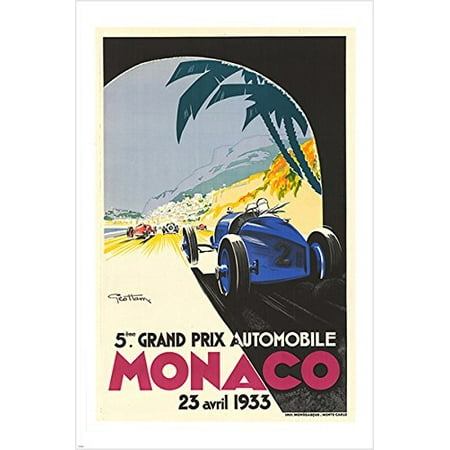 - Racing Car Grand Prix Monaco 1933 Vintage Ad Poster Classic Sporty 24X36